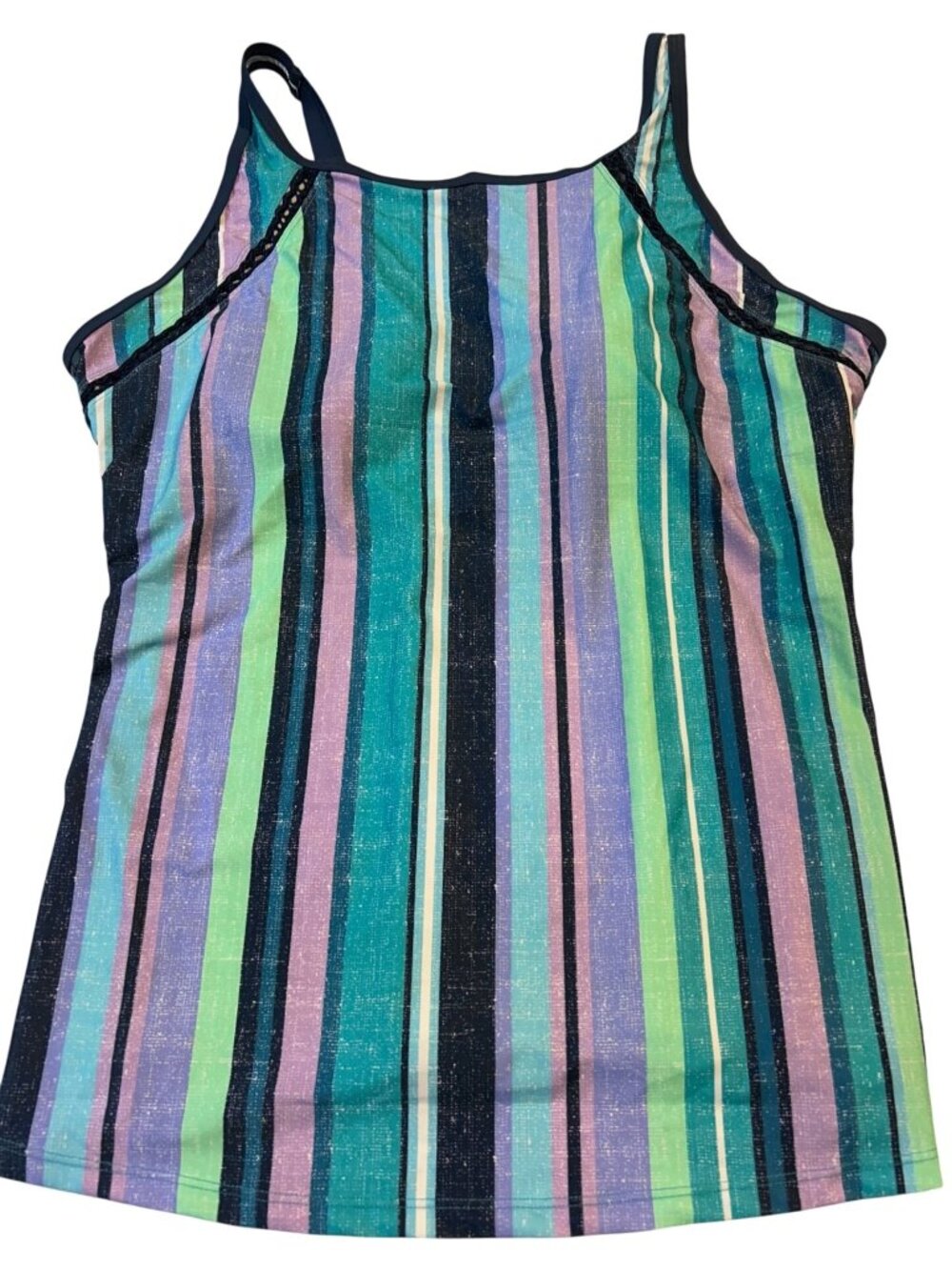 Free Country Womens XXL Tropic Turquoise Striped Tankini Swim TOP ONLY With UPF - Picture 2 of 15